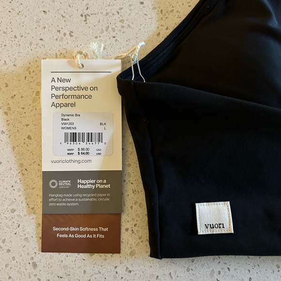 VUORI DYNAMIC BRA SIZE LARGE BLACK NWT - Picture 8 of 9